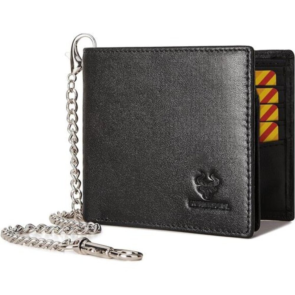 Genuine Leather Bifold Wallet Minimalist With 2 ID Window
